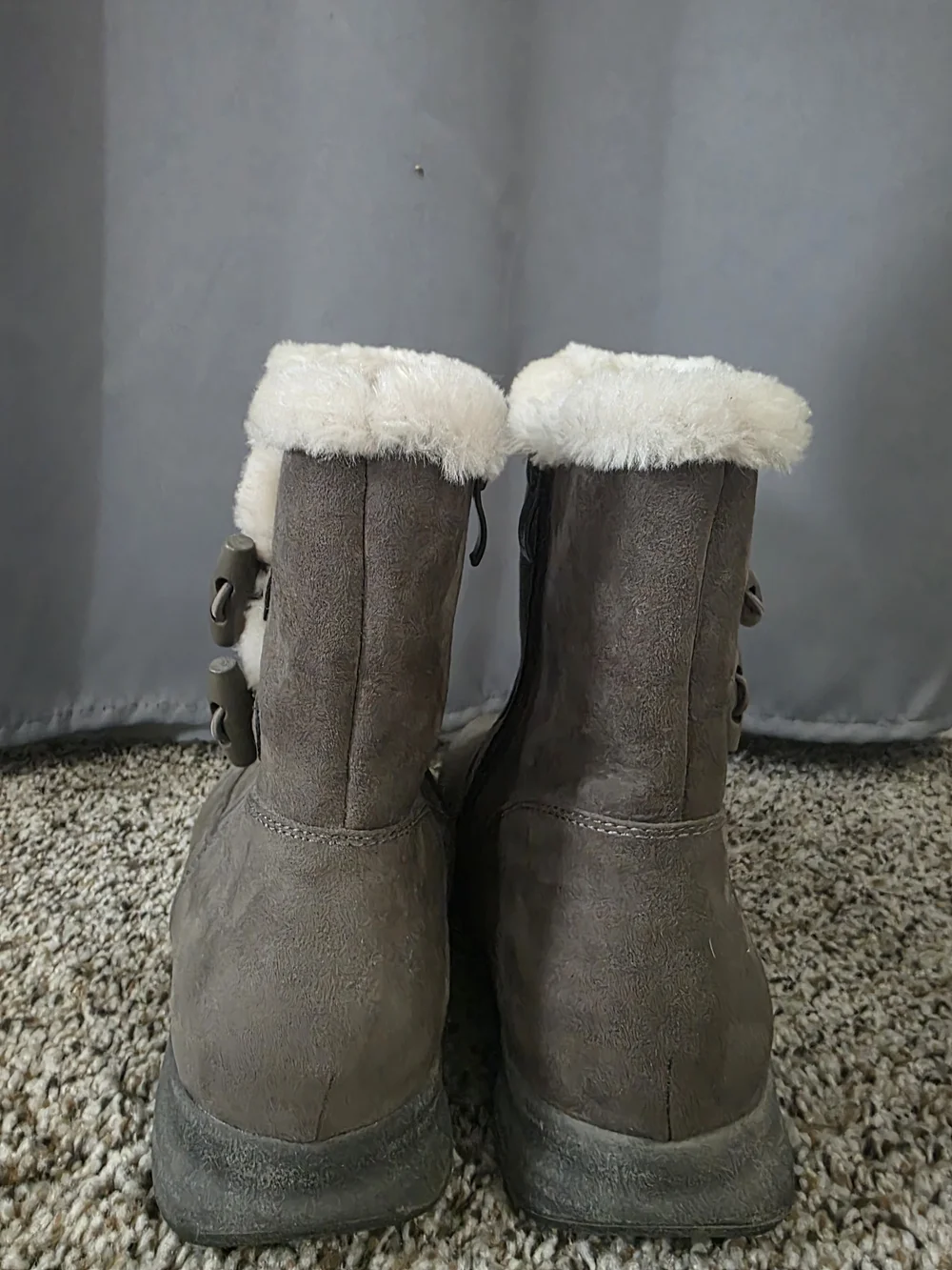Faux-Suede Winter Ankle Boots with Shearling Trim - Taupe